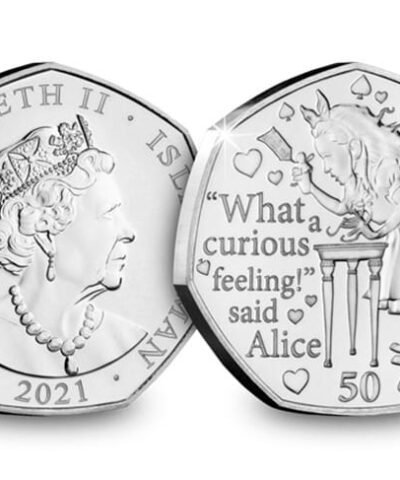 2021 Isle of Man – What a Curious Feeling Said Alice 50p BU Coin in Capsule