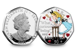 2021 IoM Alice Adventures in Wonderland Coloured 50p Coin in Capsule