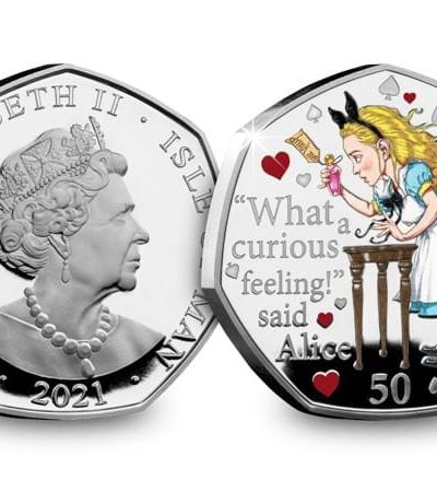 2021 IoM Alice Adventures in Wonderland Coloured 50p Coin in Capsule