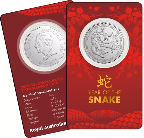 2025 Australia Lunar Year of Snake BU Tetradecagon 50c