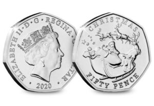 2020 Gibraltar Christmas 50p BU Coin in Capsule