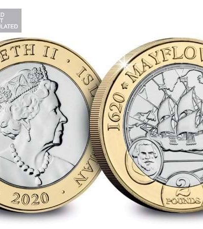 2020 Isle of Man Mayflower £2 BU Coin in Capsule