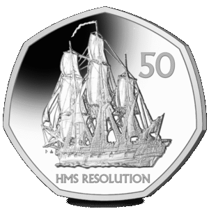 2020 SGSSI HMS Resolution BU Diamond Finish 50p Coin in Capsule