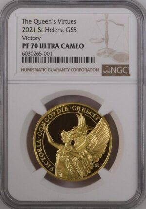 2021 St Helena Queen's Virtues Victory 1 Oz Gold Proof NGC PF70