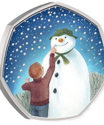 2021 Snowman Christmas 50p Coloured BU Coin in Capsule