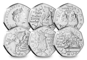 2021 Isle of Man - Alice Through the Looking Glass 50p BU Set Coins in Capsules