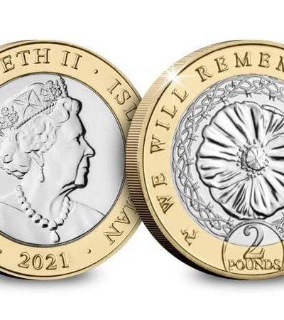 2021 Isle of Man Remembrance BU £2 Poppy Coin in Capsule