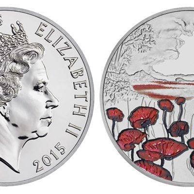 2015 Remembrance Day Alderney £5 BU Poppy Coin in Capsule