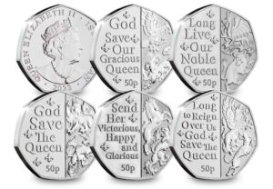 2022 Isle of Man Queen's Platinum Jubilee 50p Unc Set Coins in Capsules