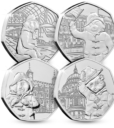 2018 and 2019 Paddington Bear Circulated BU 50p Set Coins in Capsule
