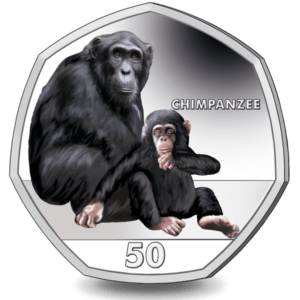 2018 Gibraltar Primates 'Chimpanzee' Coloured 50p BU Coin in Capsule
