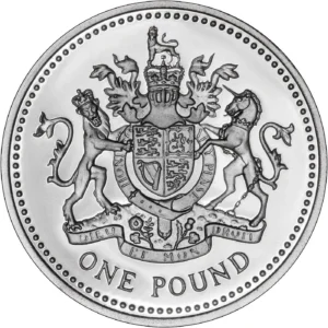 1983 UK Coin £1 Silver Royal Arms Coin in Capsule