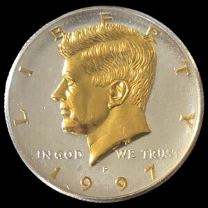 1997 USA Half Dollar John F Kennedy Gold and Silver Plated with Enamel