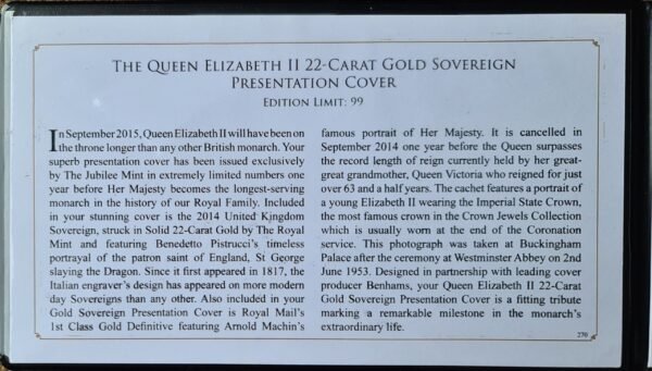 2014 Queen Elizabeth II Brilliant Uncirculated Full Sovereign London Cover 02