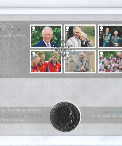 2018 Prince Charles 70th Birthday UK £5 BU Coin Cover with Stamps WM