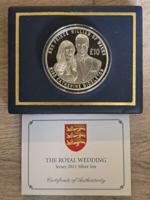 Lot B02 - 2011 Jersey Prince William and Catherine Royal Wedding 5 Oz Silver Proof