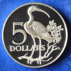 1975 Trinidad and Tobago $5 Scarlet Ibis Silver Proof Coin in Capsule