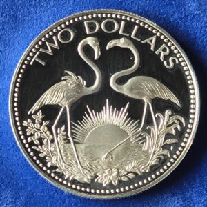 1974 Bahamas $2 Two Flamingos Silver Proof Coin in Capsule