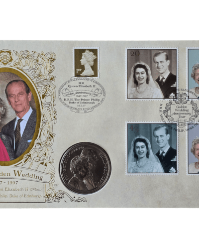 1997 Royal Golden Wedding UK £5 BU Coin Cover PNC Benham