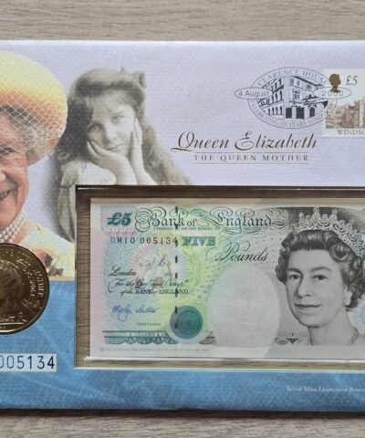 2000 Queen Mother BU £5 and £5 Unc Bank Note Coin Cover