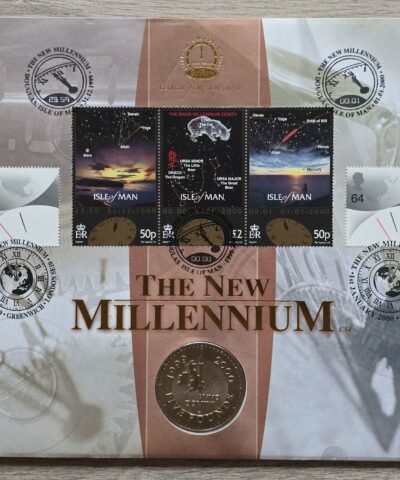 1999 Millennium UK £5 BU Coin in Coin Cover with Stamps by Benham