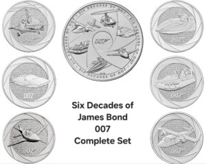 2023-2024 Six Decades of James Bond 007 - Full Set £5 BU Coins in Capsules