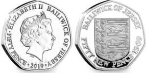 2019 Jersey 50 Years of 50p BU Coin in Capsule