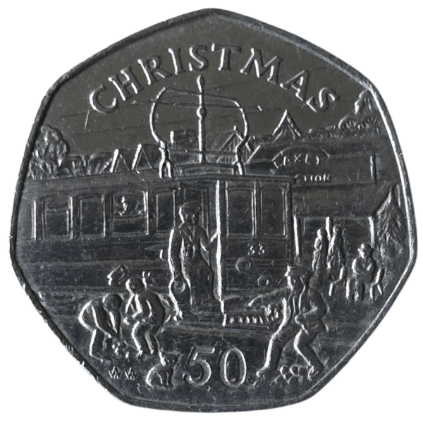 1989 Isle of Man Christmas Tram Car 50p Circulated Coin in Capsule