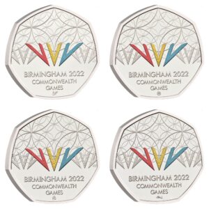 2022 Commonwealth Games Birmingham 50p Coloured BU 4-Coin Set in Capsules