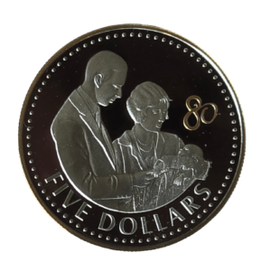 2006 Fiji 80th Birthday Silver Proof $5 w/ Selective Gold Plating Coin in Capsule