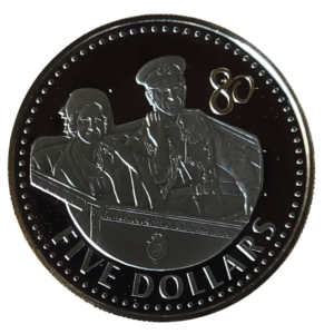 2006 Cayman Islands 80th Birthday Philip Silver Proof $5 w/ Selective Gold Plating Coin in Capsule