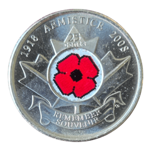 2008 Canada 25c Armistice Coloured Circulated Coin in Capsule
