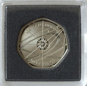 2017 Sir Issac Newton UK Proof 50p Coin in Quadrum