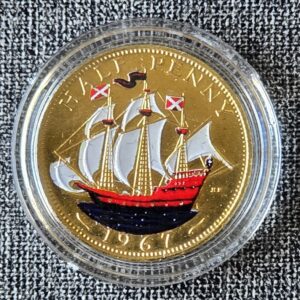 1967 UK Half Penny Coloured Gold Plated in Capsule