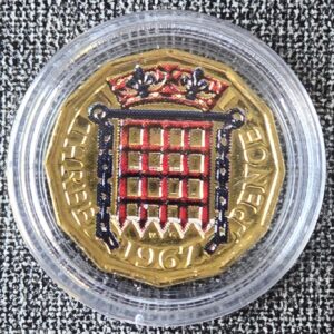 1967 UK 3p Coloured Gold Plated in Capsule