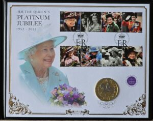 1977 2022 Platinum Jubilee Gold Plated Rhodium 1 Crown Coin Cover PNC Benham
