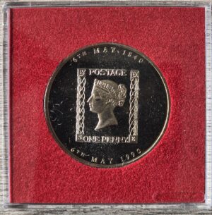 1990 Penny Black Royal Mail New Identity Medal in Acrylic Quadrum with Mini Stamp Sheet