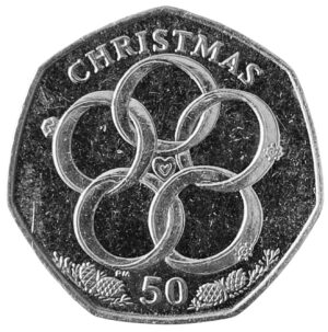 2009 Isle of Man Christmas Five Golden Rings 50p Circulated Coin in Capsule