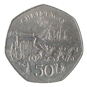 1980 Isle of Man Christmas Stagecoach 50p Circulated Coin in Capsule