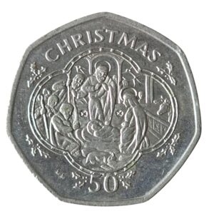1993 Isle of Man Christmas Nativity Scene 50p Circulated Coin in Capsule