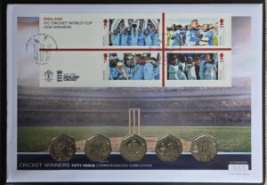 2019 Isle of Man Cricket World Cup BU 50p Set Coin Cover WM