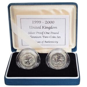 1999 - 2000 UK Coin £1 Millennium Silver Proof Reverse Frosted Set