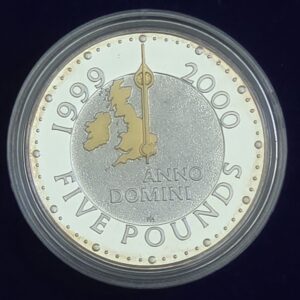 2000 Millennium Anno Domini £5 Silver Proof with Gold Plating Coin in Capsule