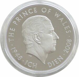 2008 Prince of Wales 60th Birthday £5 Silver Proof Piedfort Coin in Capsule