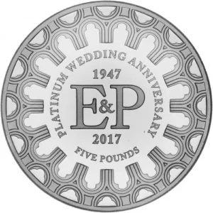 2017 Jersey Platinum Wedding Anniversary £5 BU Coin in Capsule