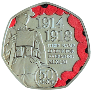 2018 Isle of Man First World War Centenary 50p Coloured BU in Capsule
