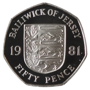 1981 Jersey Coat of Arms Proof Large 50p in Square Quadrum