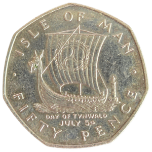 1979 Isle of Man Viking Ship Day of Tynwald 'Inscribed Edge' Large Circulated 50p