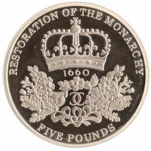 2010 Restoration of Monarchy £5 Silver Proof Coin in Capsule