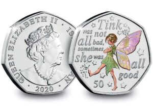 2020 Isle of Man Tinker Bell Coloured BU 50p Coin in Capsule